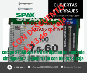 Tornillo P/ Concreto 7.5x60mm T30 Cabeza Conica