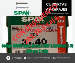 Tornillo Spax Para Mdf 3.5 X 40mm T-star Plus