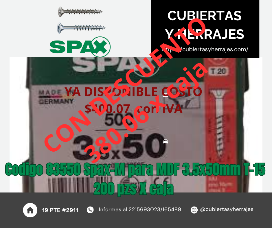 Tornillos Spax-m 3.5 X 50 Tornillos Para MDF