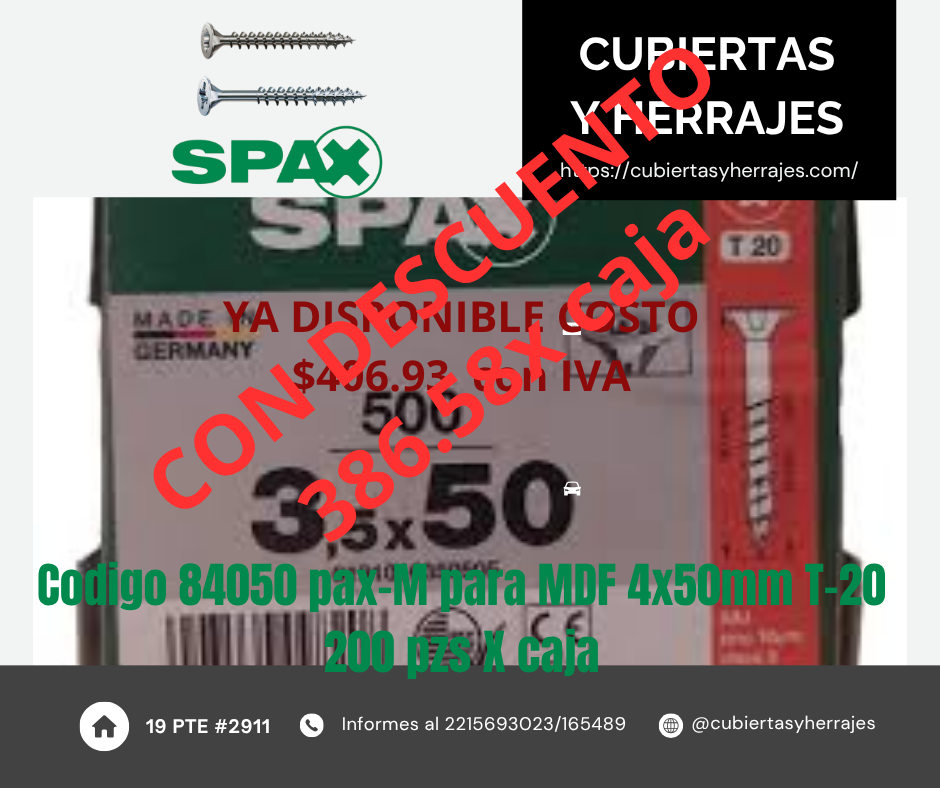 Tornillo Spax Para Mdf 4 X 50mm T-star Plus