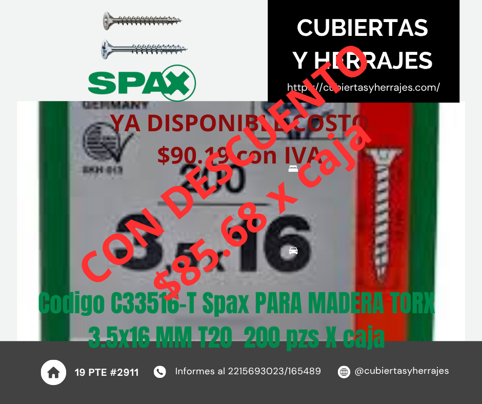 Tornillo Spax Universal 3.5 X 16 T-20