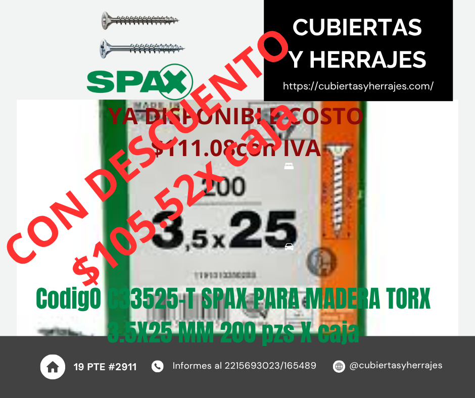 Tornillo Spax Universal 3.5 X 25mm T-20