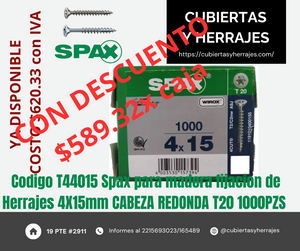 Tornillos Spax Para Fijar Herrajes 4 X 15