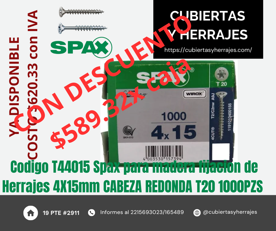 Tornillos Spax Para Fijar Herrajes 4 X 15