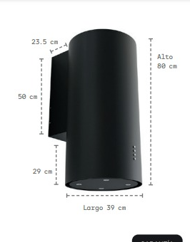 CAMPANA EXTRACTORA DECORATIVA CILINDRICA DE PARED ACERO NEGRO 39CM