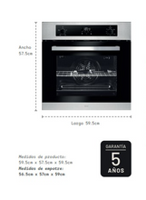Cargar imagen en el visor de la galería, HORNO EMPOTRABLE PARA GAS LP O NATURAL CON CAPACIDAD 58L / VENTILADOR DE CONVECCION / TEMPERATURA AJUSTABLE Y 2 QUEMADORES
